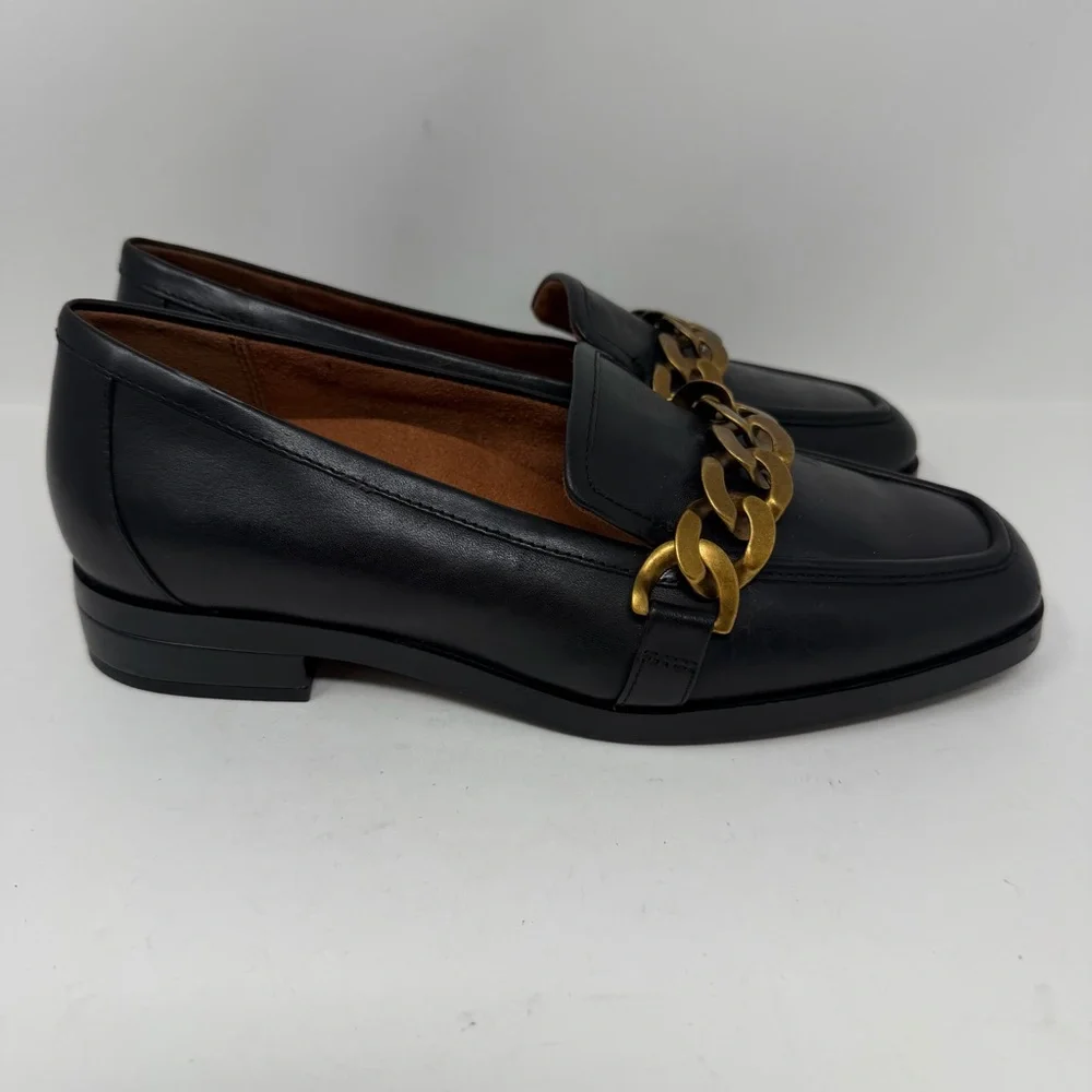 Vionic Mizelle Chain Loafer Shoes Leather Black Size 6.5